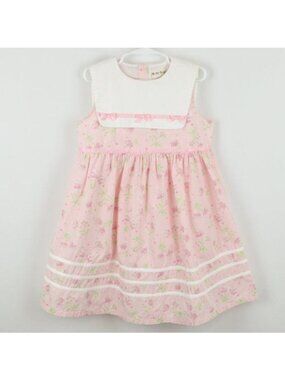 Baby Togs Vintage Girls Size 6X Pink Floral Woven Cotton Sleeveless Sun Dress